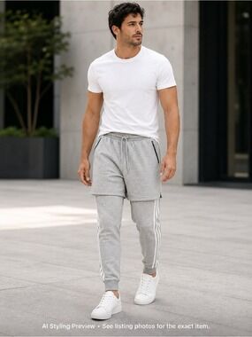 Adidas Neo Layered Joggers Gray 3 Stripe Double Layer Sweatpants Men’s M